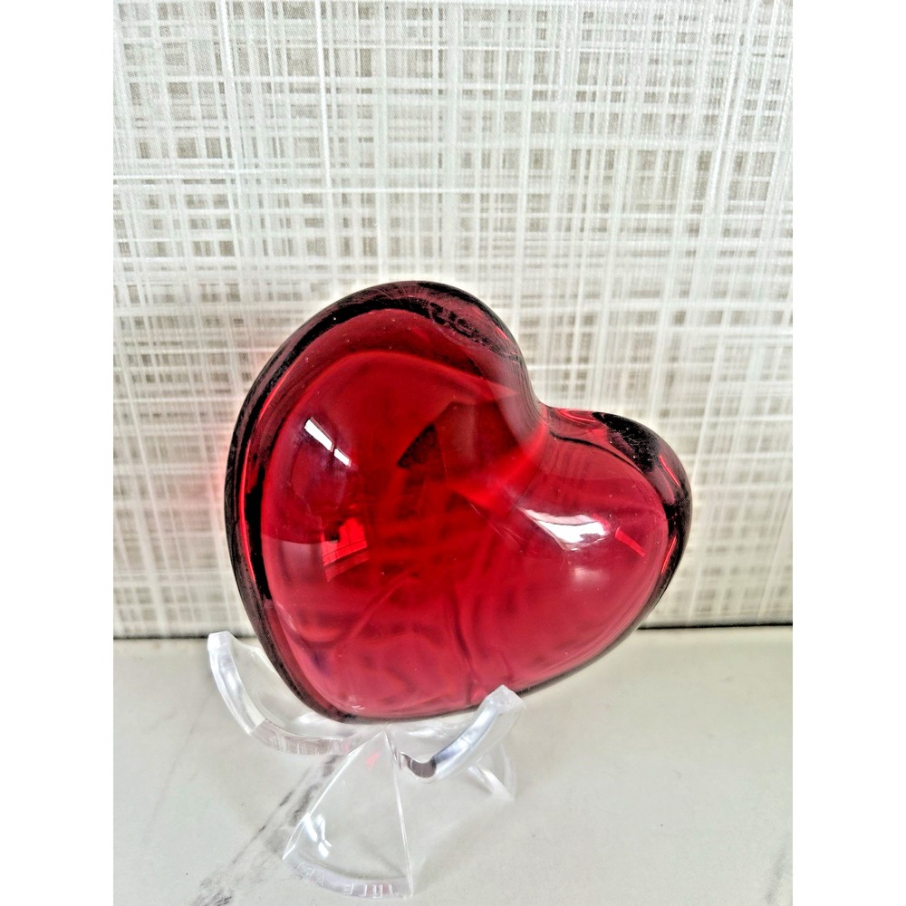 Baccarat Crystal Red Puffed Heart Paperweight 1761585 Signed & Marked 3" No Box